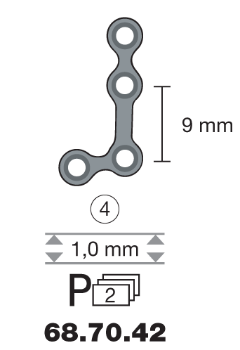 Plaque en titane L-Form 100° / 4 trous long. 2 cm-0 Plaque en titane L-Form 100° / 4 trous long. 2 cm-0