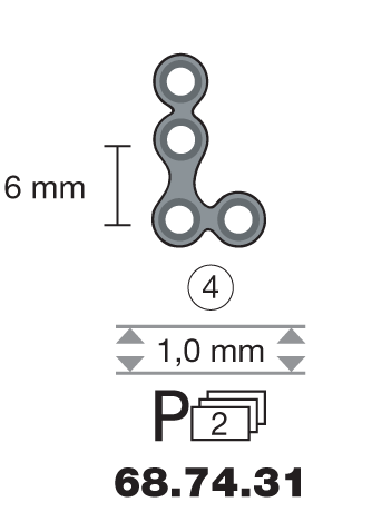 Plaque en titane L-Form 90° / 4 trous long. 1,3 cm-0 Plaque en titane L-Form 90° / 4 trous long. 1,3 cm-0