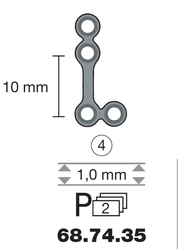 Plaque en titane L-Form 90° / 4 trous long. 2 cm-0 Plaque en titane L-Form 90° / 4 trous long. 2 cm-0