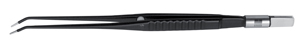 Pince bipolaire corps plat long. 19 cm - diam. 0,7 mm coudée vers le bas bout pointu